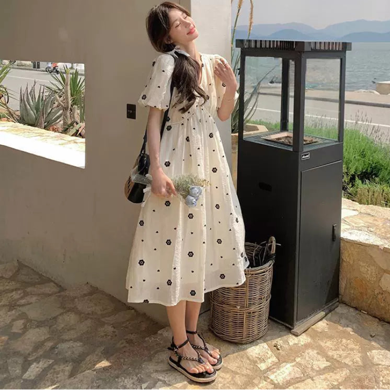 小花柄パフスリーブワンピース