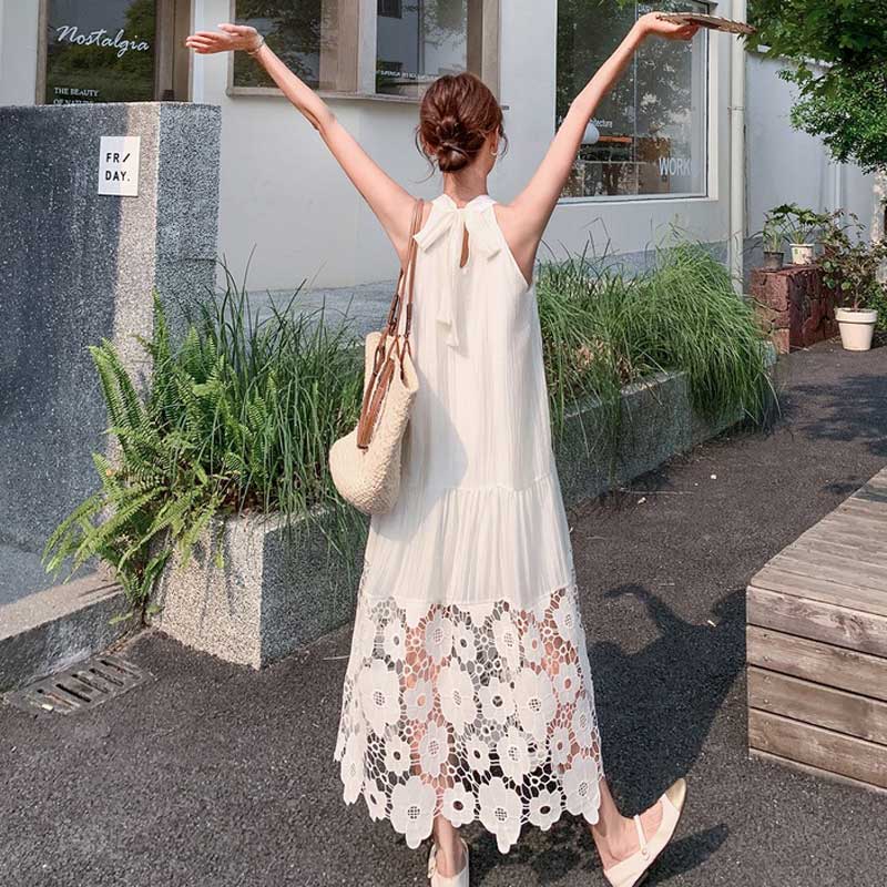 フラワーカットレースマキシワンピース
