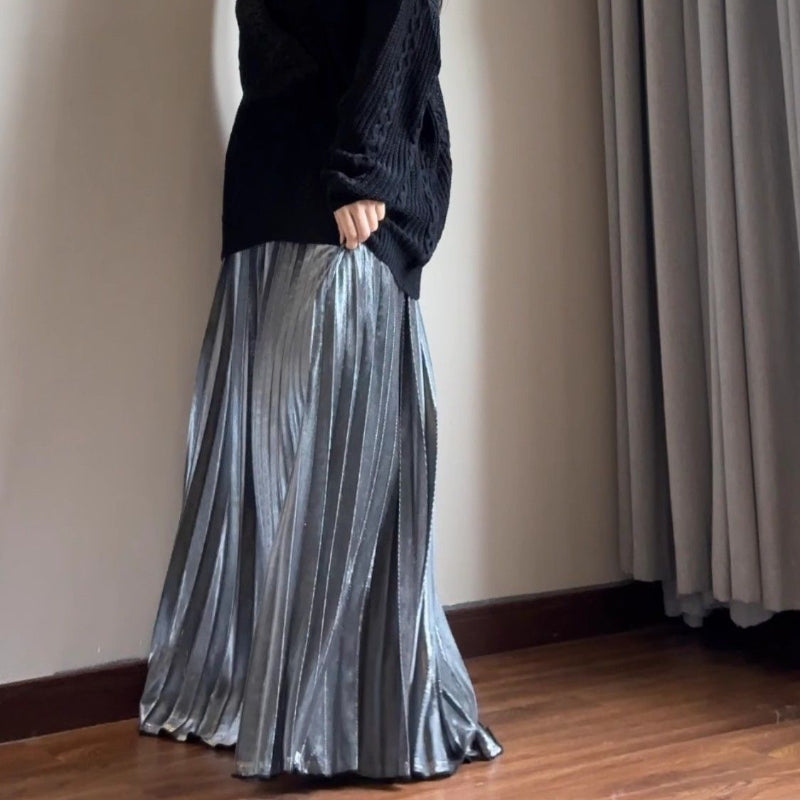 シルバーロングプリーツスカート