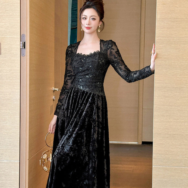 スクエアネック ベルベットドレス(2colors)