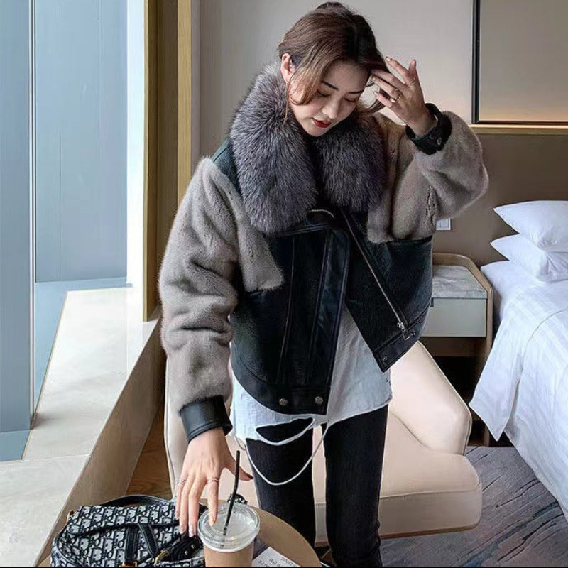 フェイクファーデザインPUジャケット