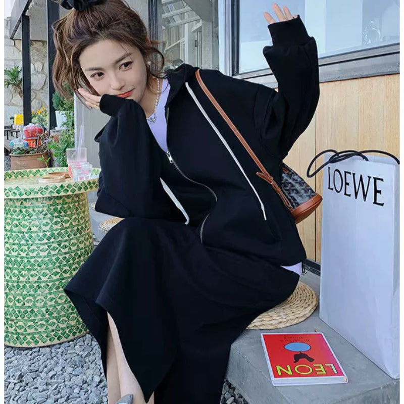 オーバーサイズパーカー×スリットスカートセット(Black)