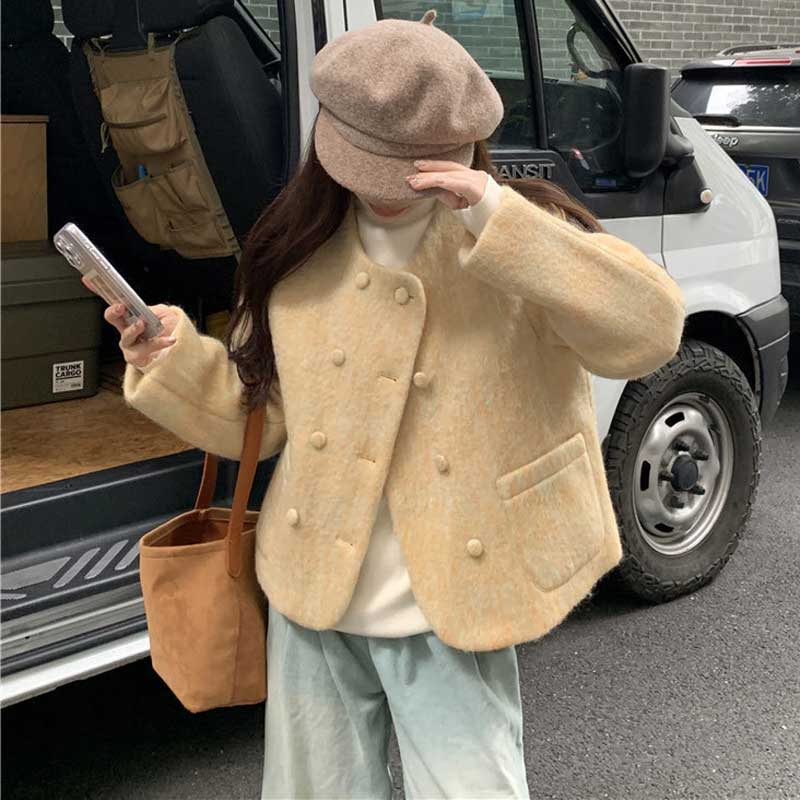 ノーカラーシャギーボアコート(2colors)