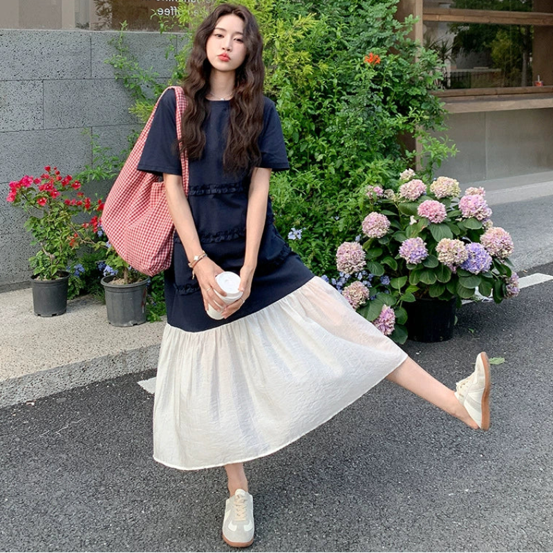 チュール切り替えフリルＴシャツワンピース