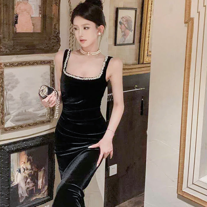 ジュエルラインスリットベロアワンピース