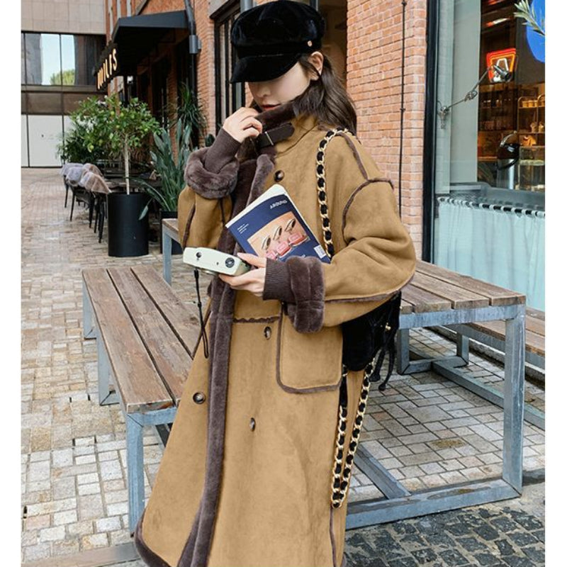 Gassmann コート ムートン ロング丈 茶系 ブラウン ホック ポケット