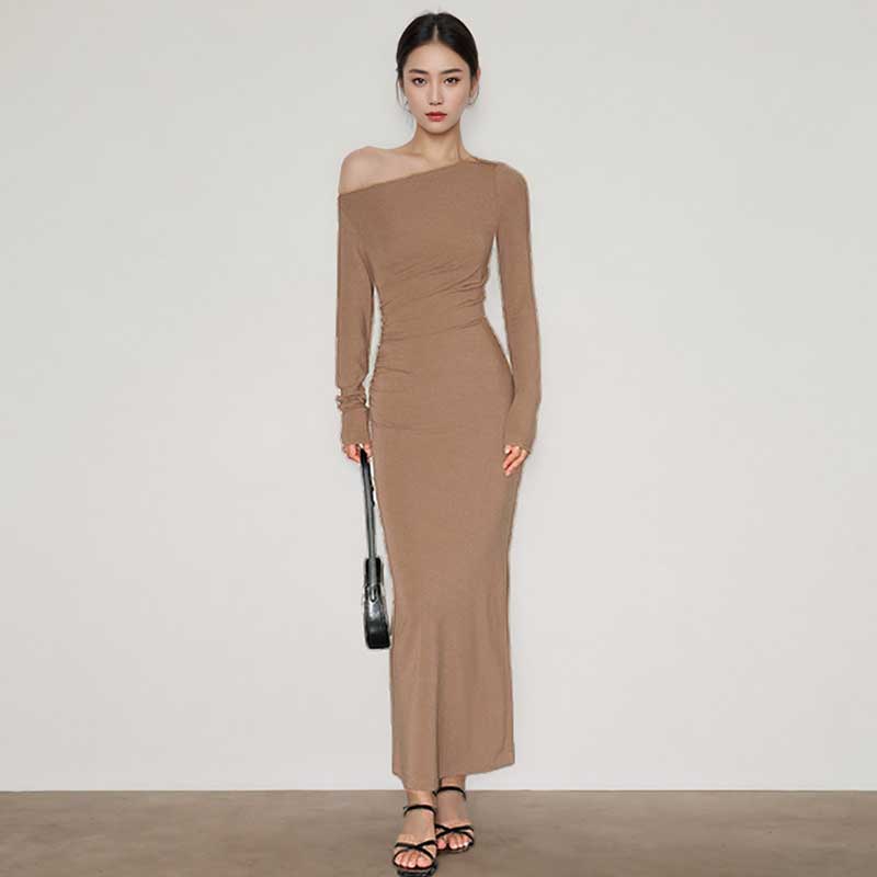 ワンショルダーシャーリングワンピース(2colors)