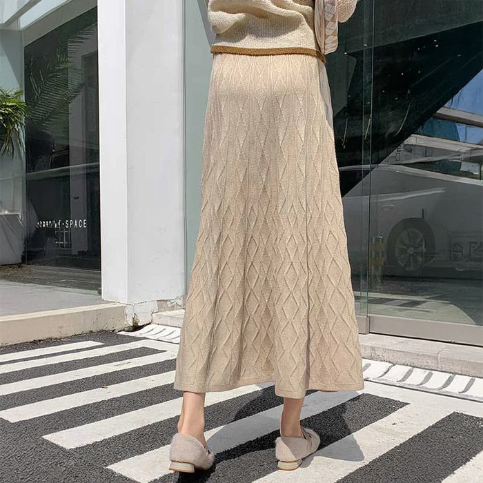 ジオメトリック柄フレアニットスカート(4colors)