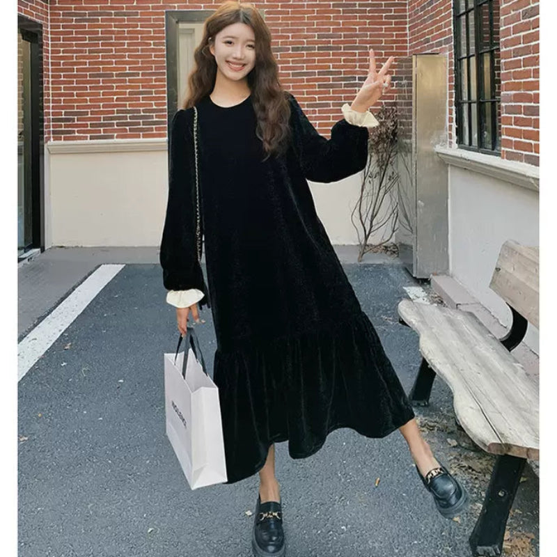 ブラックベロアティアードワンピース