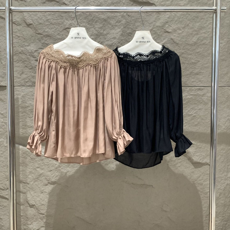 オフショルダーカットソー×ロングスカートセット(2colors)