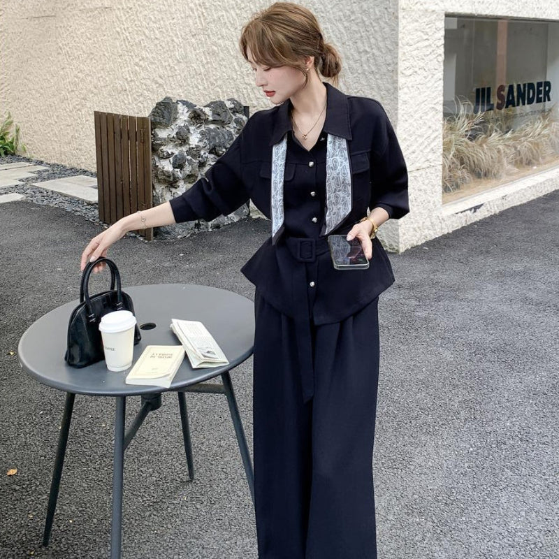 ウエストベルトシャツ×ワイドパンツセットアップ(2colors)