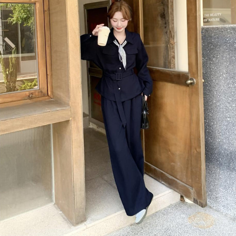 ウエストベルトシャツ×ワイドパンツセットアップ(2colors)