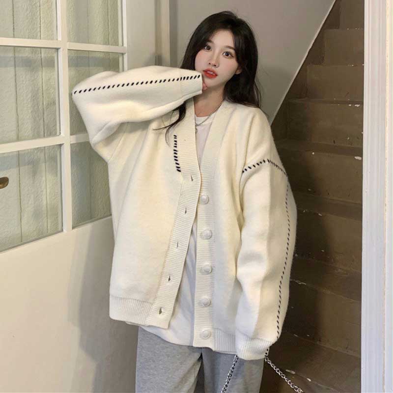 ステッチアクセントVネックカーディガン(2colors)