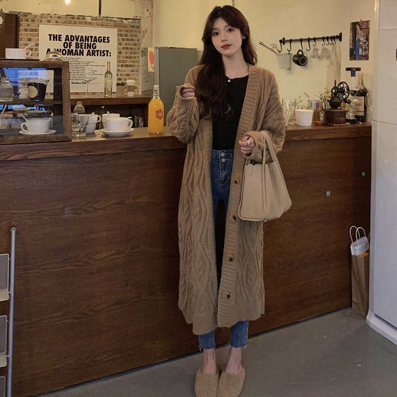 ケーブル編みロングニットカーディガン(4colors)