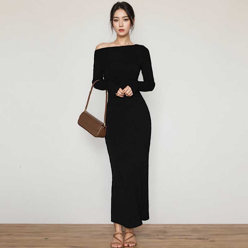 ワンショルダーシャーリングワンピース(2colors)