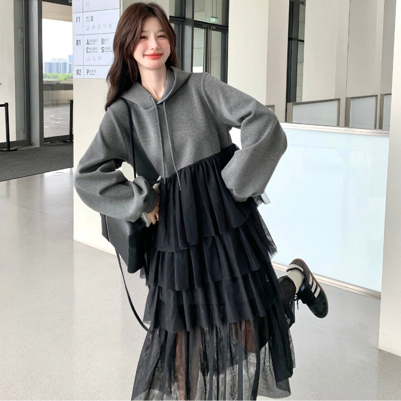 チュールドッキングパーカーワンピース