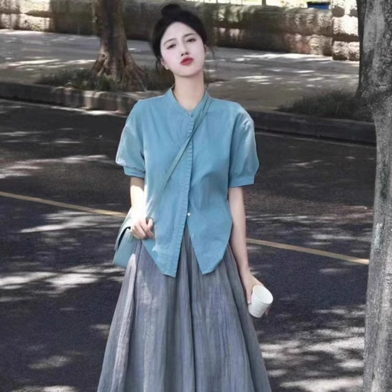 アジアン風ブラウス×フレアスカートセット