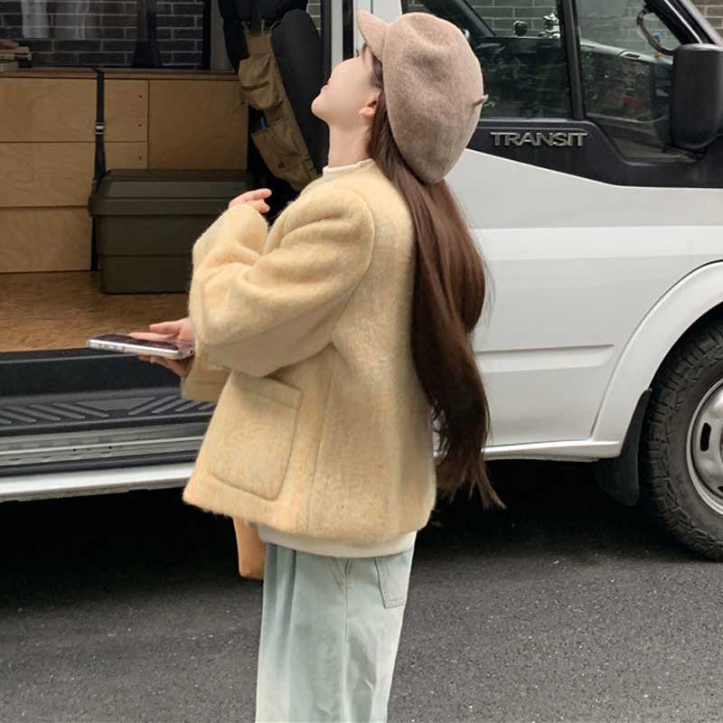 ノーカラーシャギーボアコート(2colors)