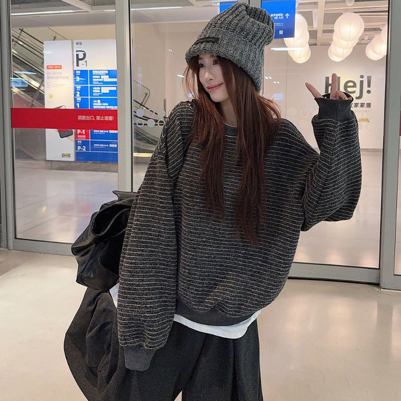 裏起毛ボーダークルーネック