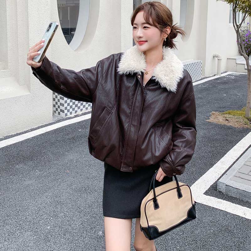 ボアカラーレザージャケット(2colors)