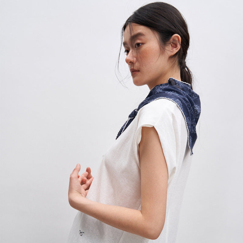スカーフ付きフレンチスリーブTシャツ (2colors)