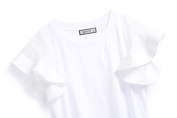 ラッフルスリーブTシャツ×ベルト付きイラストプリントワイドパンツ【上下別売り可】