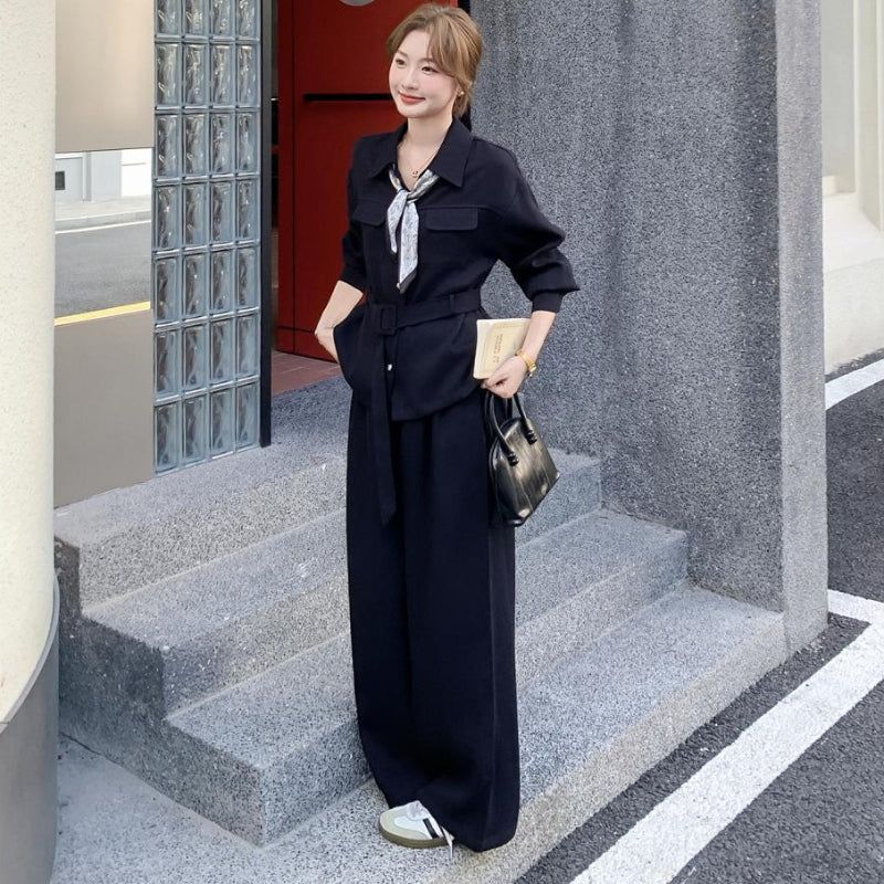 ウエストベルトシャツ×ワイドパンツセットアップ(2colors)