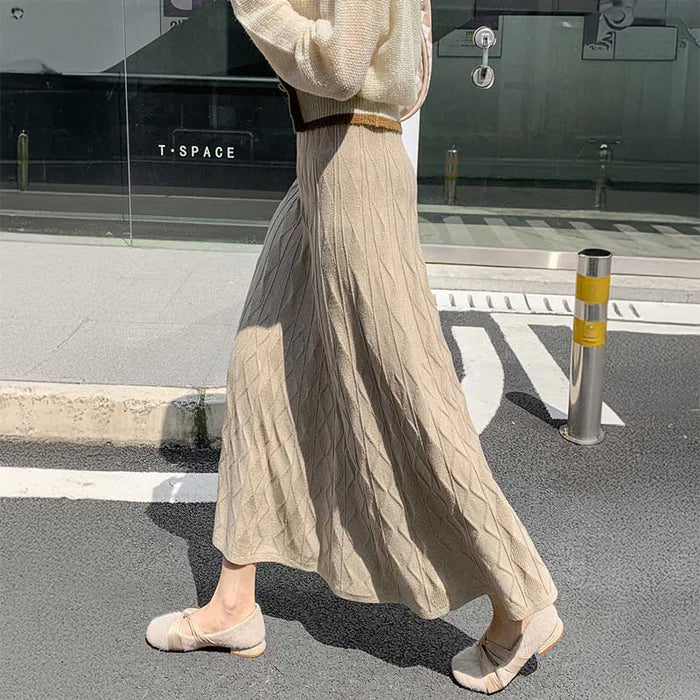 ジオメトリック柄フレアニットスカート(4colors)