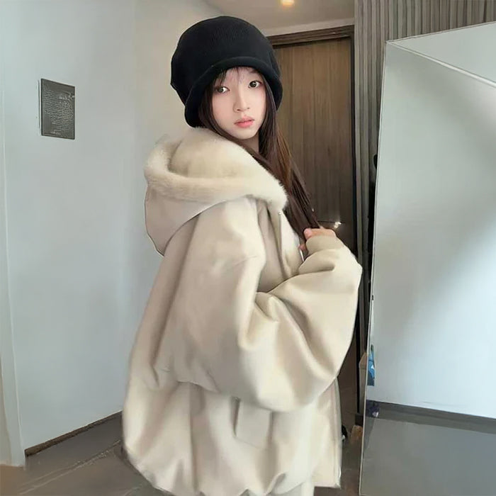 ボア裏地付きフーデッドブルゾン(2colors)