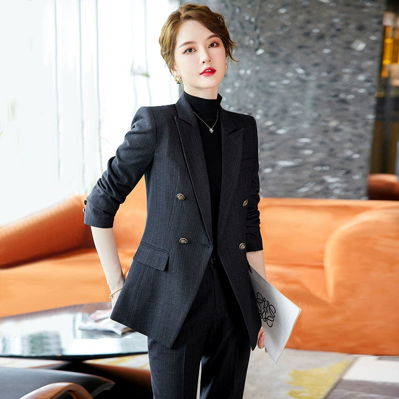 ストライプジャケットパンツスーツ(2colors) (黒・紺) 春/夏/秋/冬 5XL