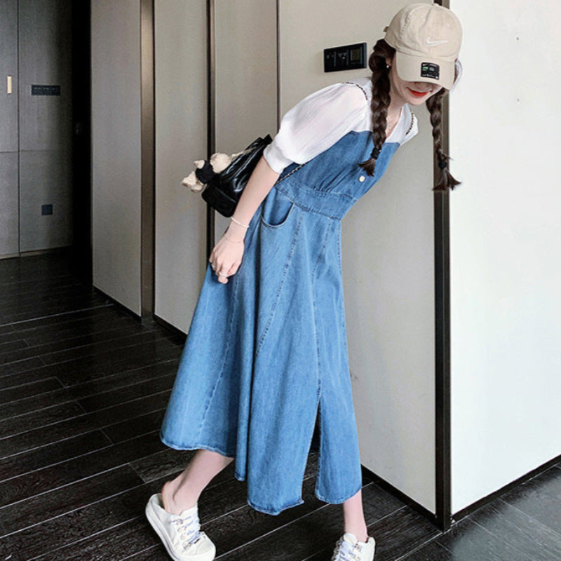 カットソードッキングデニムワンピース