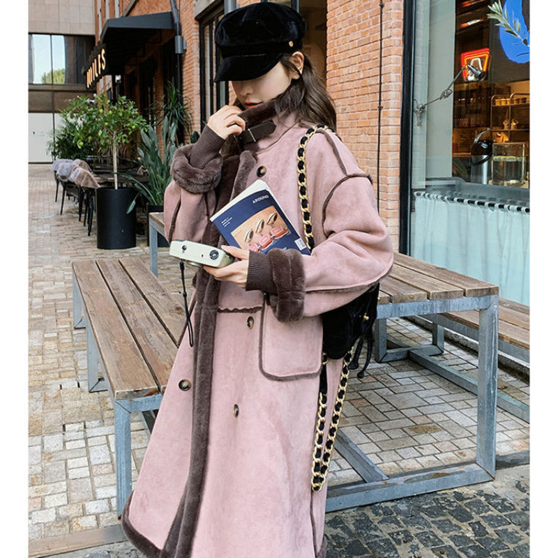 裏起毛ムートンロングコート(2colors) (茶・ピンク) 秋/冬/春