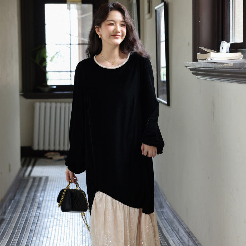 レースデザインベルベットワンピース