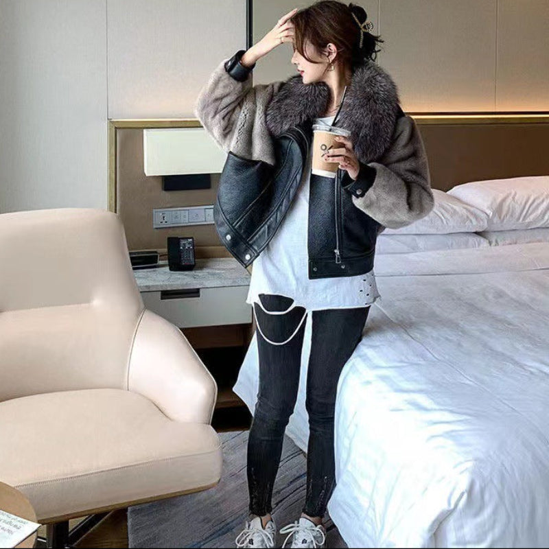 フェイクファーデザインPUジャケット