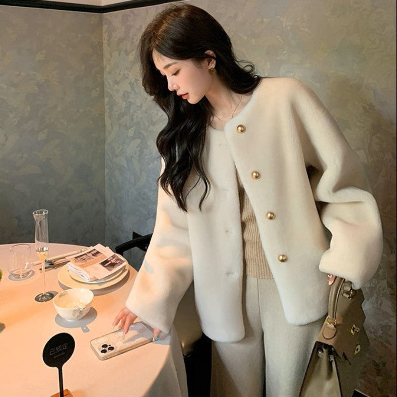 ゴールドボタンウールショートコート(2colors)