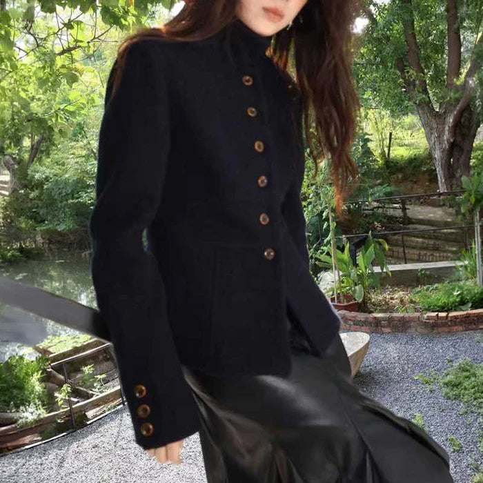 スタンドカラービジューボタンコート(2colors)