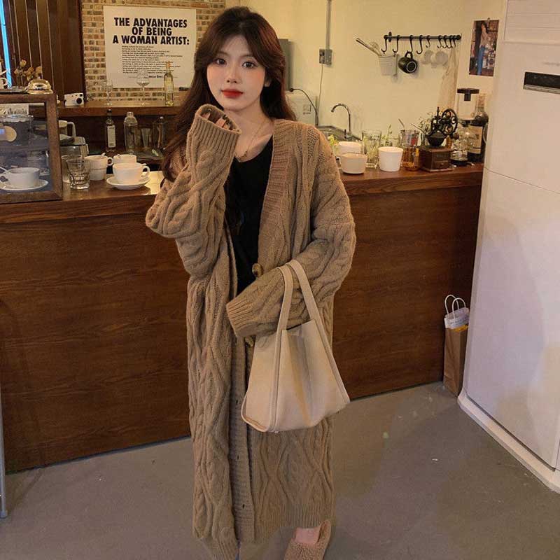 ケーブル編みロングニットカーディガン(4colors)