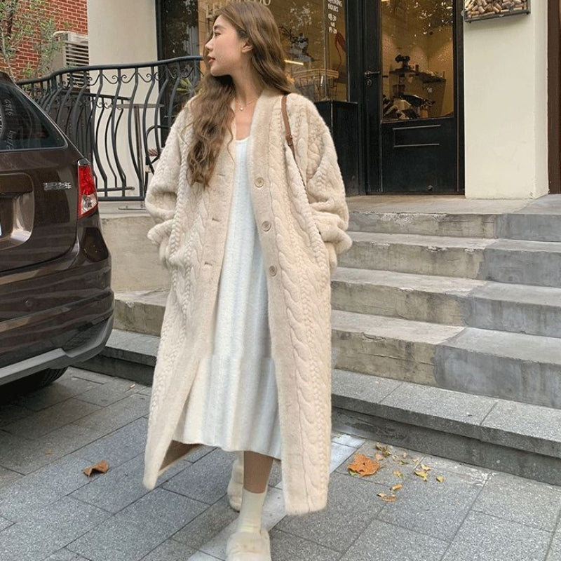 ケーブルデザインロングコート(2colors)