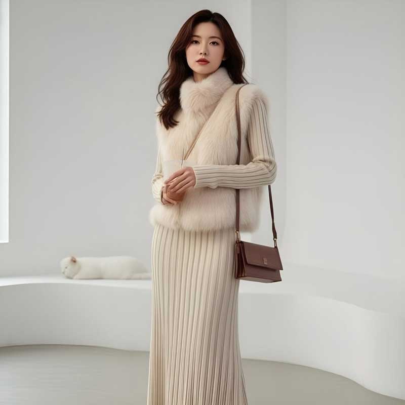 ファーベスト×リブニットワンピース