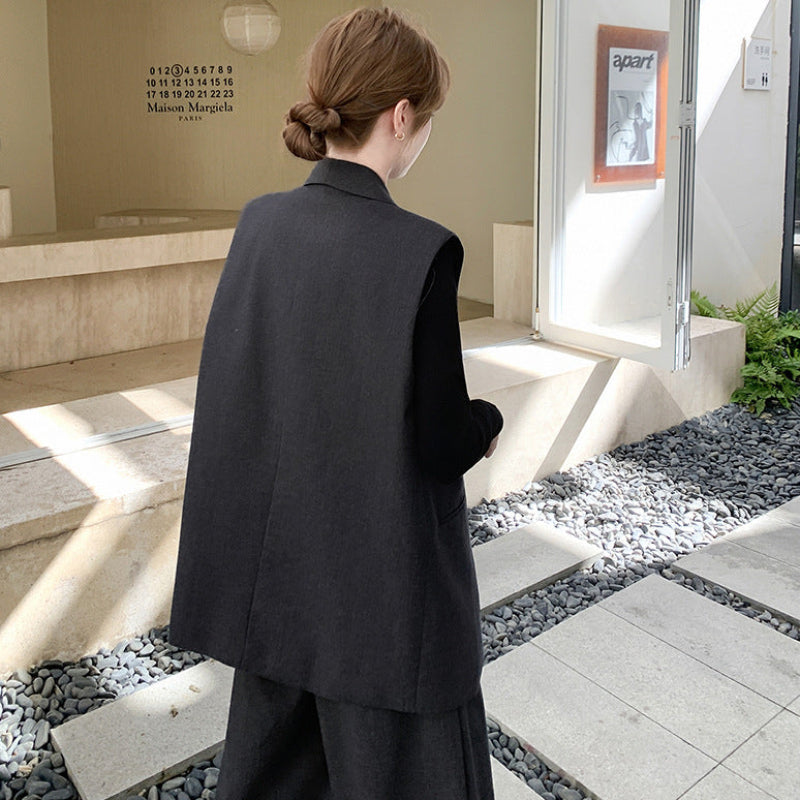 スリーブレスジャケット×トップス×ワイドパンツ3点セット