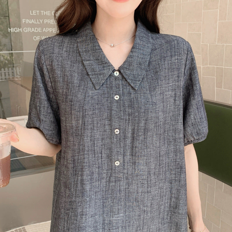 グレーハーフスリーブシャツワンピース