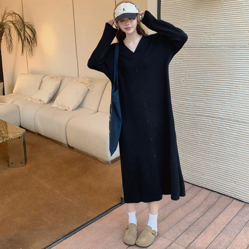 Vネックリラクシーロングニットワンピース(2colors)