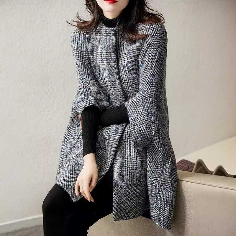 チェックケープコート