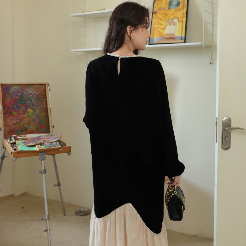 レースデザインベルベットワンピース