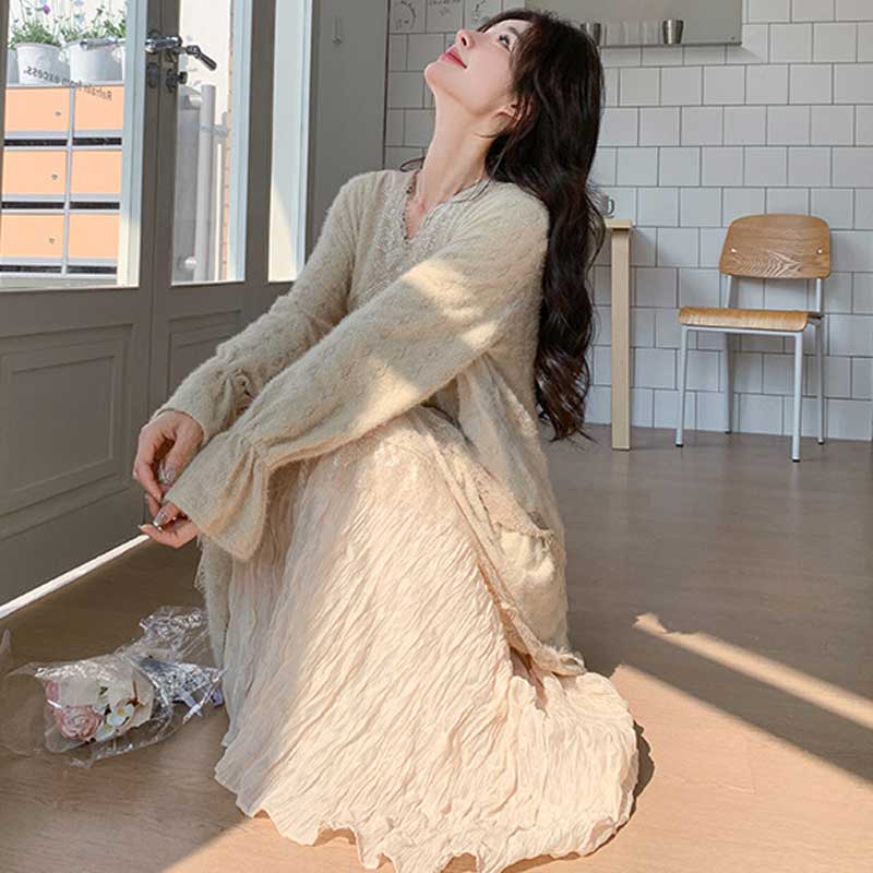 アンティークレースロングワンピース