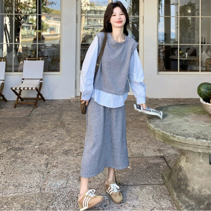 レイヤード風トップス×スカートセット