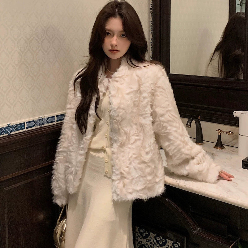 フェイクミンクスタンドカラージャケット(3colors)