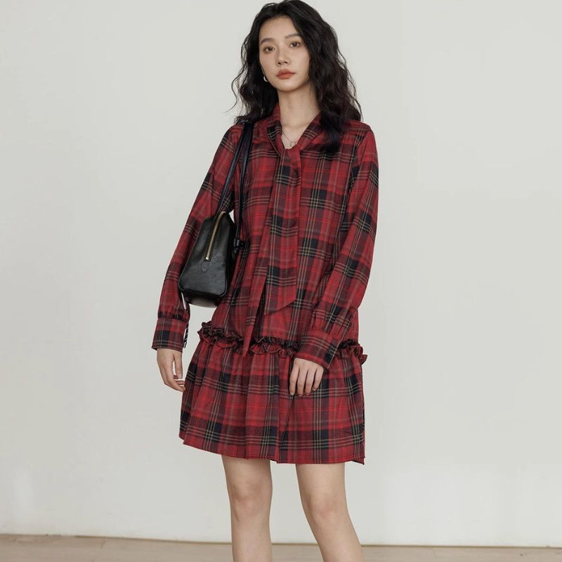 ヴィンテージチェックボウタイミニワンピース