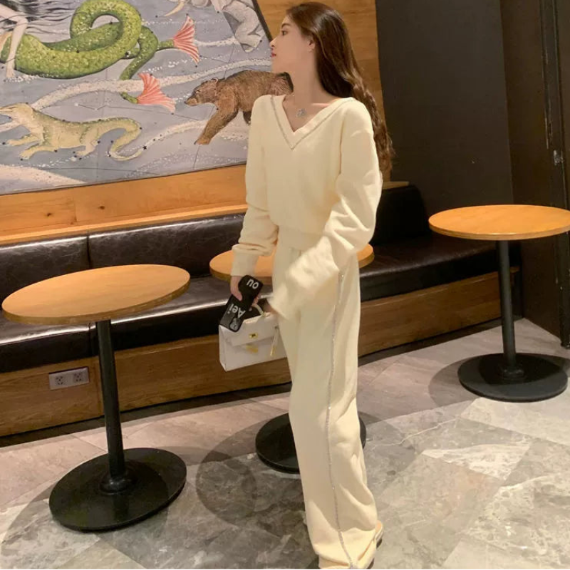 ラメラインスウェットトップス×ボトムスセット