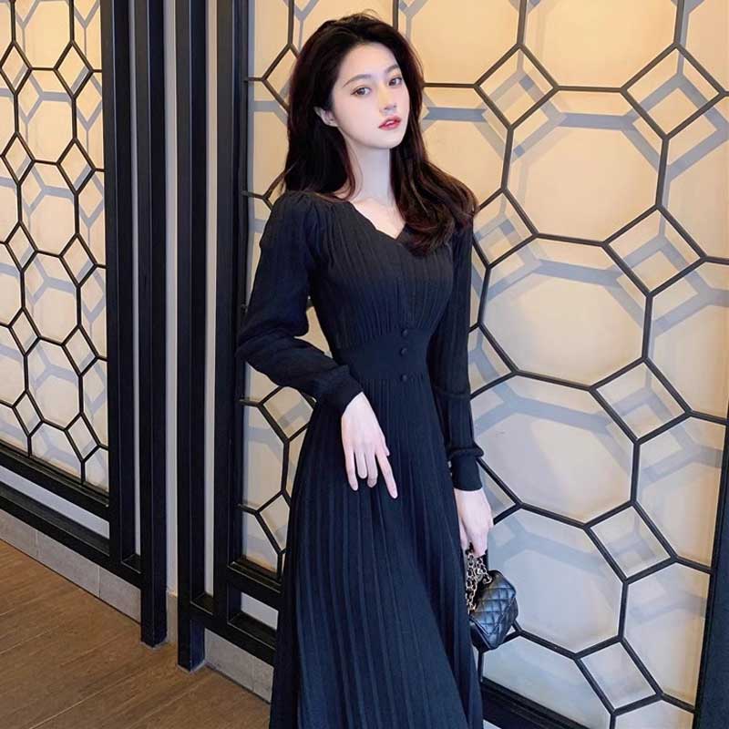 Vネックリブニットワンピース(2colors)